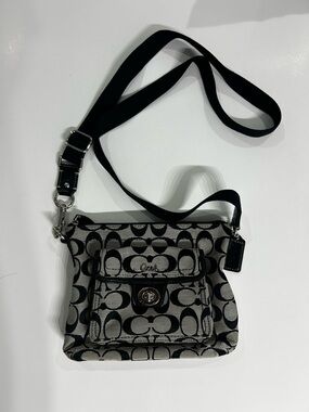 Coach Black and Gray Signature Canvas Crossbody Bag